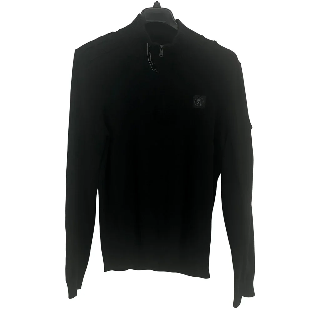 Express Quarter Zip Sweater Mens Large Black Slim Fit Military Style Ribbed NWT